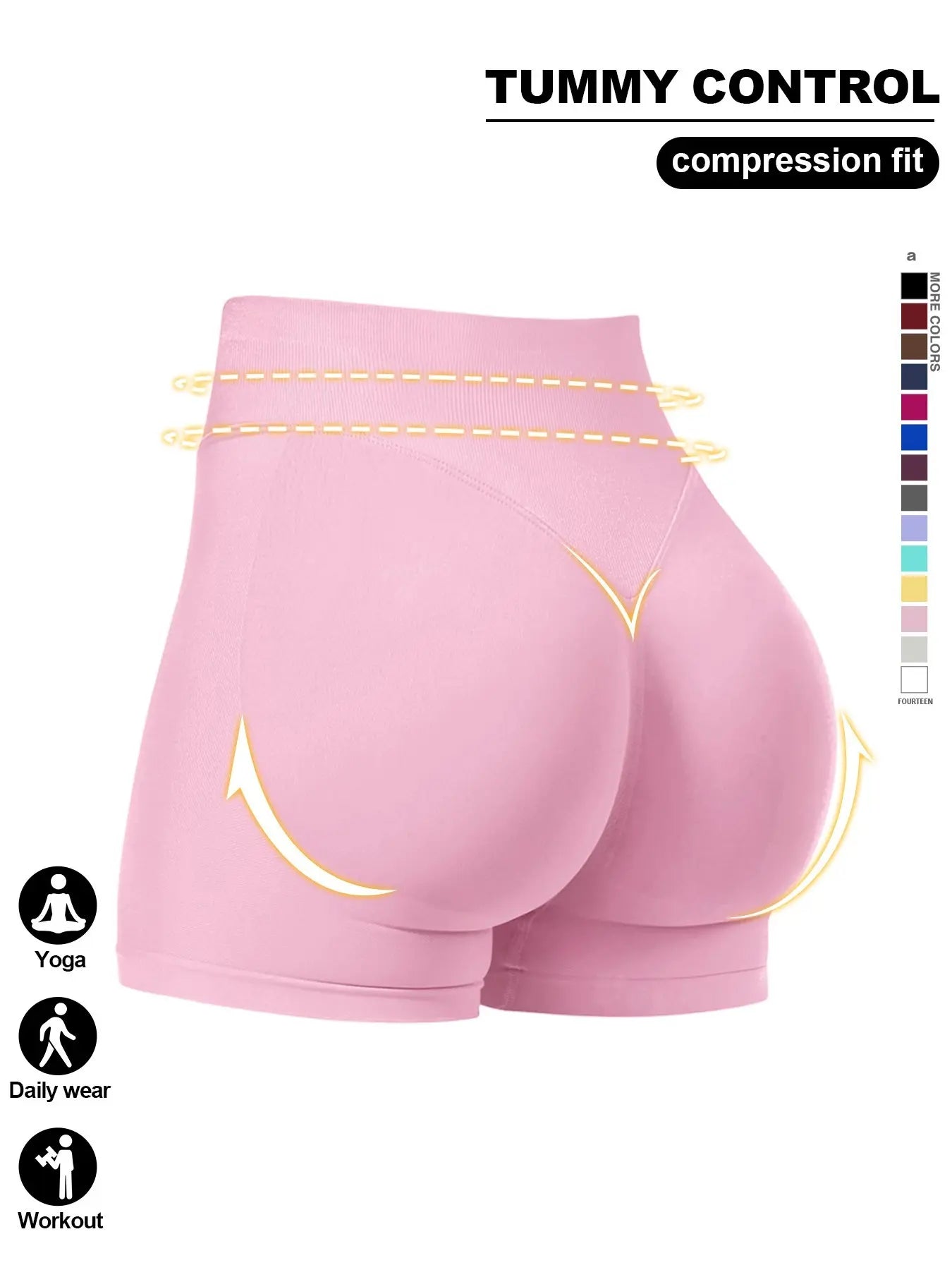 Women'S High Waist Sporty Yoga Shorts, Plain Design, Breathable & Stretchy, Ideal for Running, Gym, Cycling, All Seasons, Breathable Athletic Shorts